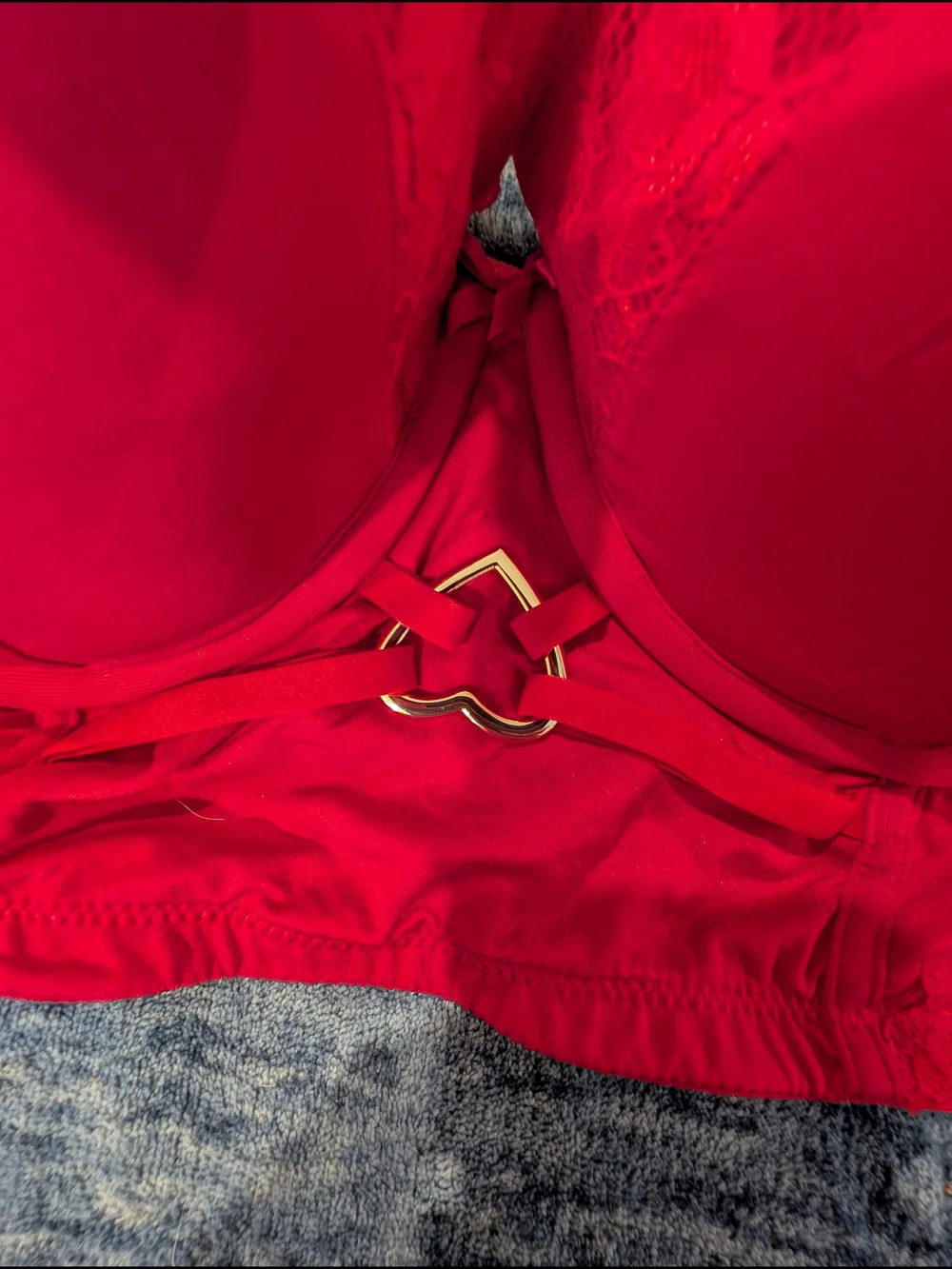 Cacique 40DD Red Lace Longline Bra with Gold Accents